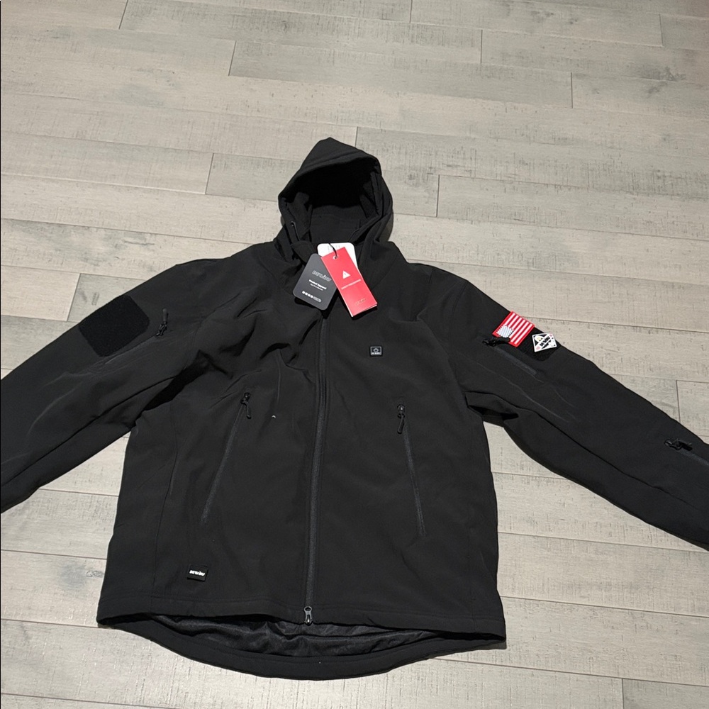 Men's Black Hooded Softshell Jacket - heated apparel electric heat 12V